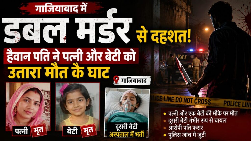गाजियाबाद में आधी रात डबल मर्डर से सनसनी! पत्नी और 15 साल की बेटी की मौत, दूसरी बेटी जिंदगी-मौत से जूझी; पति हिरासत में