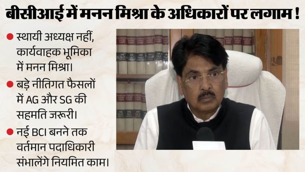 BCI में मनन मिश्रा की ताकत पर सुप्रीम कोर्ट की कैंची! कोर्ट ने कहा- स्थायी अध्यक्ष नहीं, अब बड़े फैसलों पर लगेगी रोक